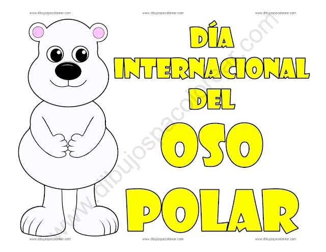 Dia Internacional del Oso Polar dibujo a color y para colorear
